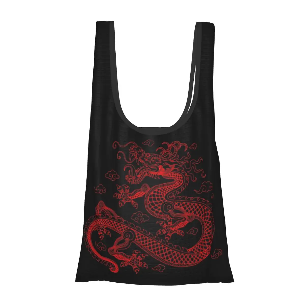 التنين الصيني الأحمر المحمولة حمل أكياس التسوق سعة كبيرة حقيبة المتسوق البقالة حقيبة يد حقيبة الكتف