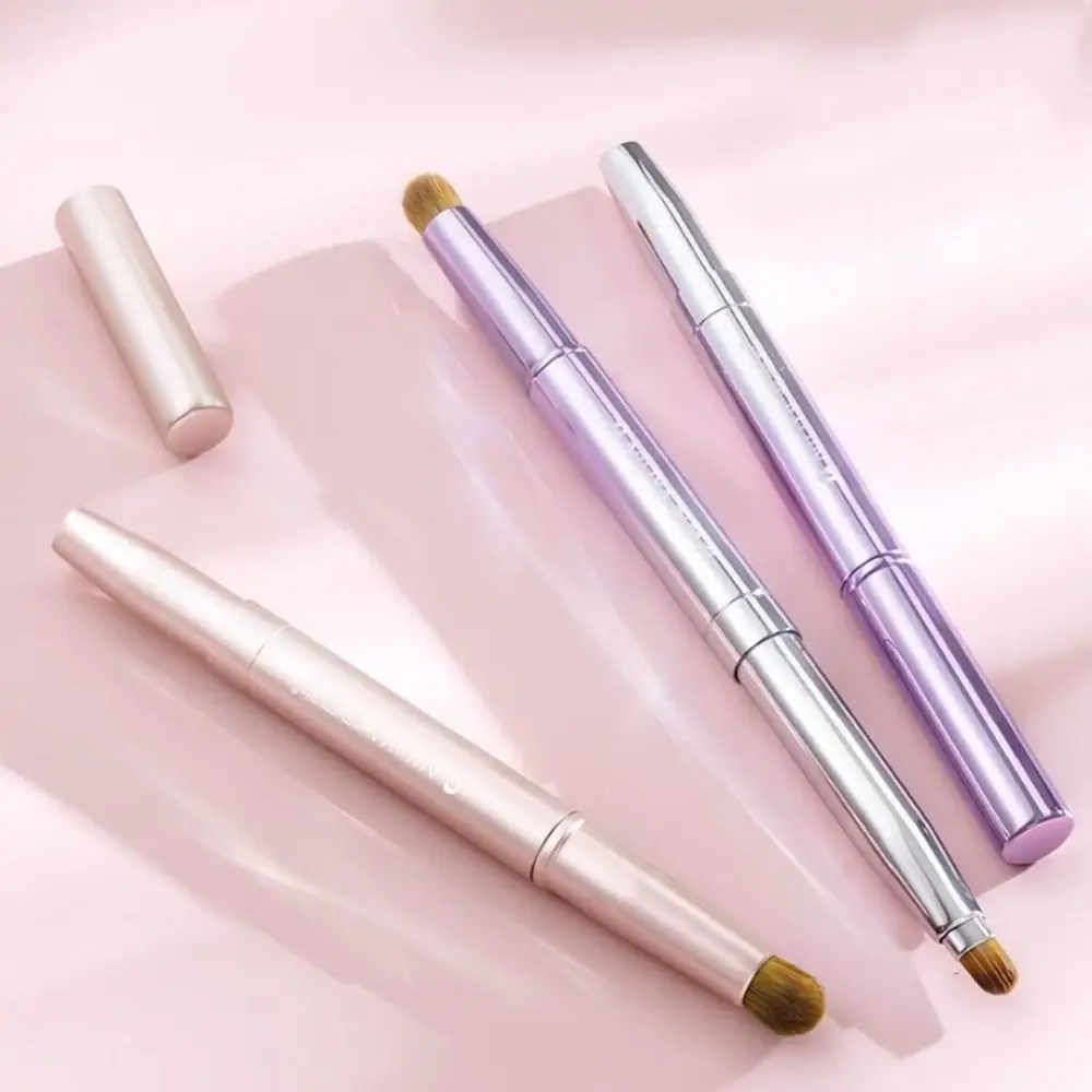 Dustproof Double-headed Lip Brush Retractable Lip Liner Telescopic Lip Gloss Brush Eyeshadow Applicator Metal Handle