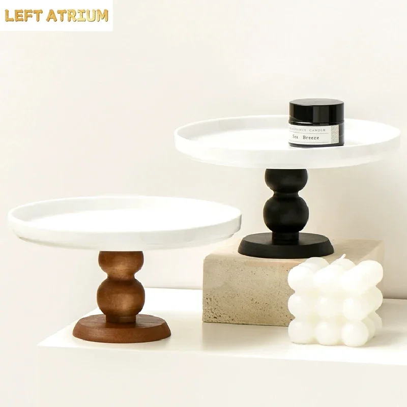 French Retro Ceramic Plate Log Tripod Jewelry Plate Storage Tray Desktop Cake Dessert Fruit Decorative Plate Kitchen Supplies