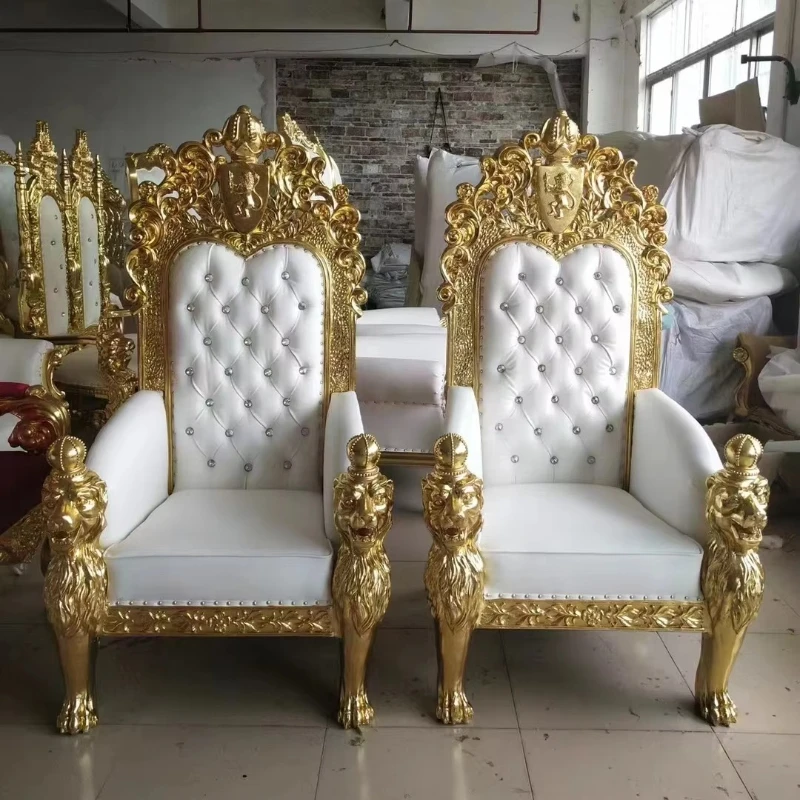 

Luxury Royal Wedding Party Furniture High Back Golden Queen Wedding Treasure Seat