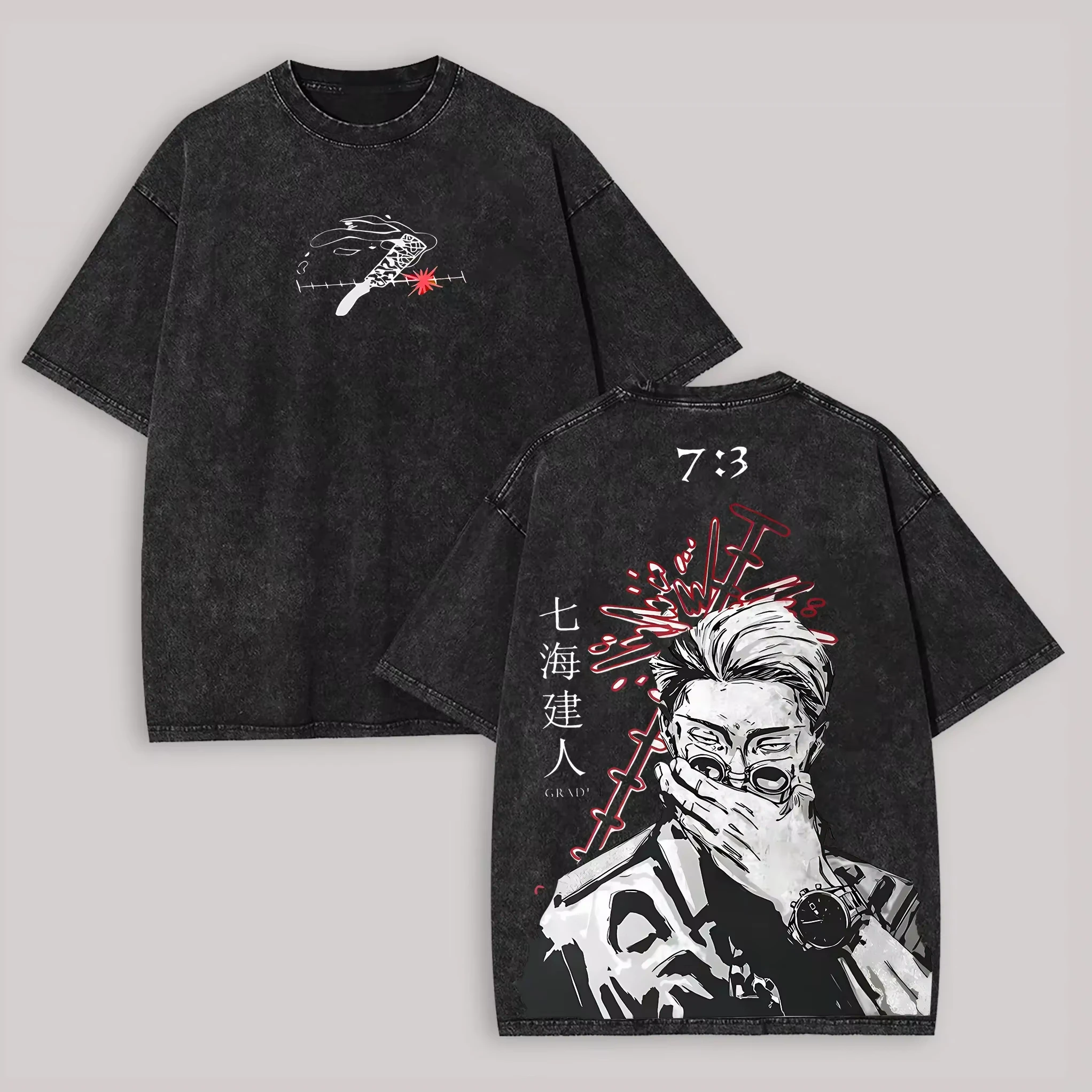 2026 Jujutsu Kaisen Kento Nanami Printed T-shirt Men's and Women's Washed T-shirt High Quality Vintage Cotton T-shirt Y2K Tops