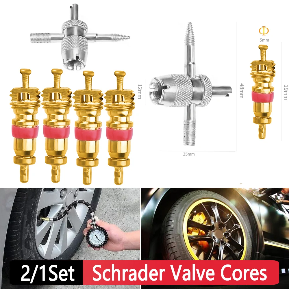 4pcs Car Tire A/C Schrader Valve Cores with 4-in-1 Tire Valve Stem Remover for Auto A/C Air Conditioning Truck Bike Bicycle Tire