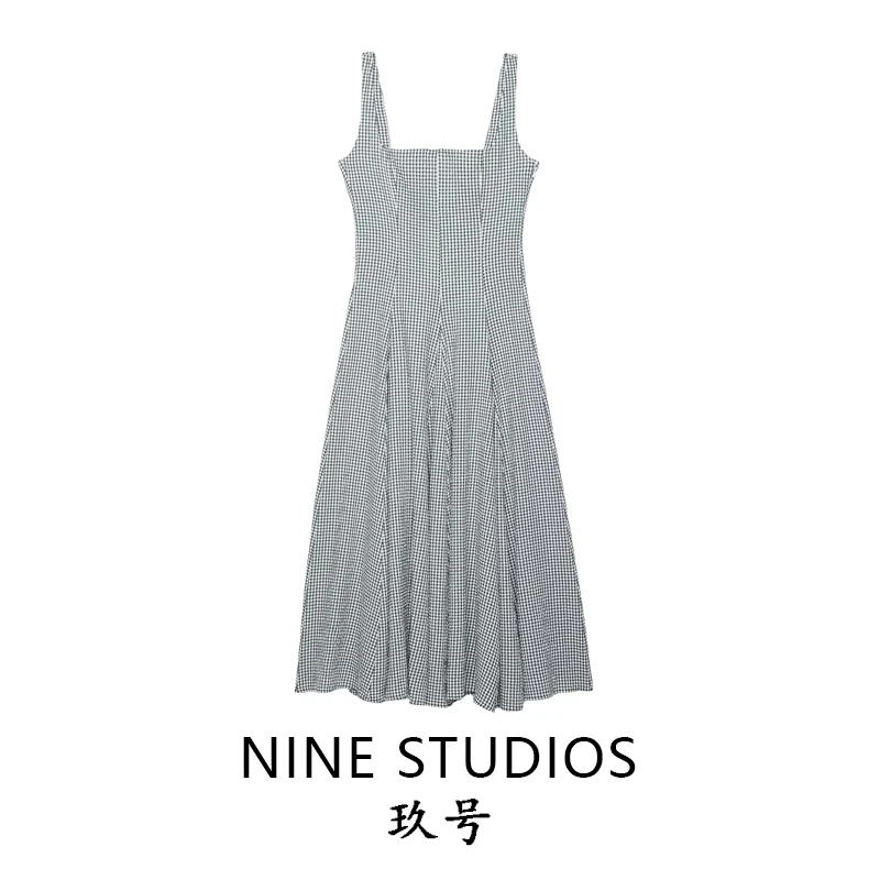 Vestido Midi a Cuadros Ele VICHY, Vestido Largo Informal de Moda para Mujer, Falda en Línea A de Fibra de Poliéster, Sin Mangas, Temporada de Invierno