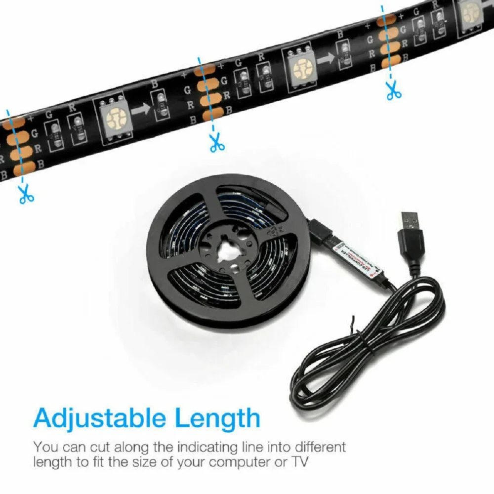 4x50CM USB 5V RGB LED Strip Background light Remote kit with 3 Connectors