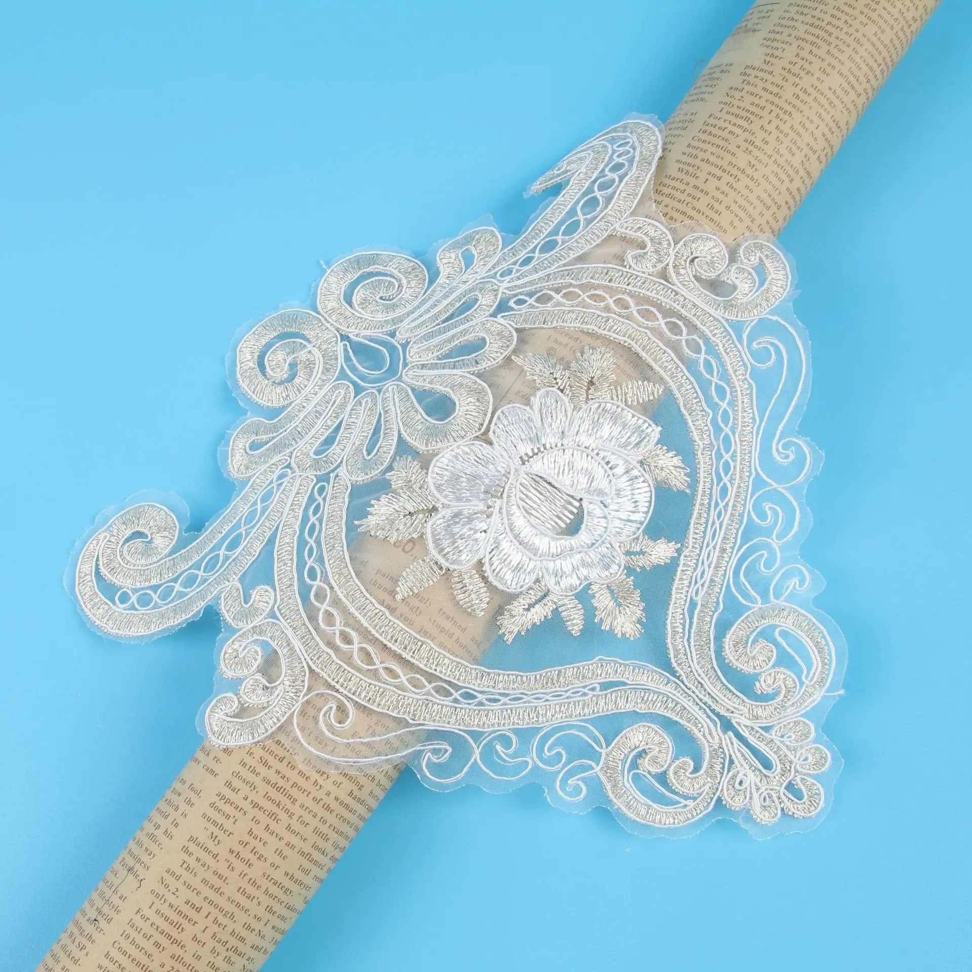 3Pcs 15X16cm Light Gold Stage Costume Accessories Embroidery Lace Hand-stitched Corsage Applique Lace Embroidery