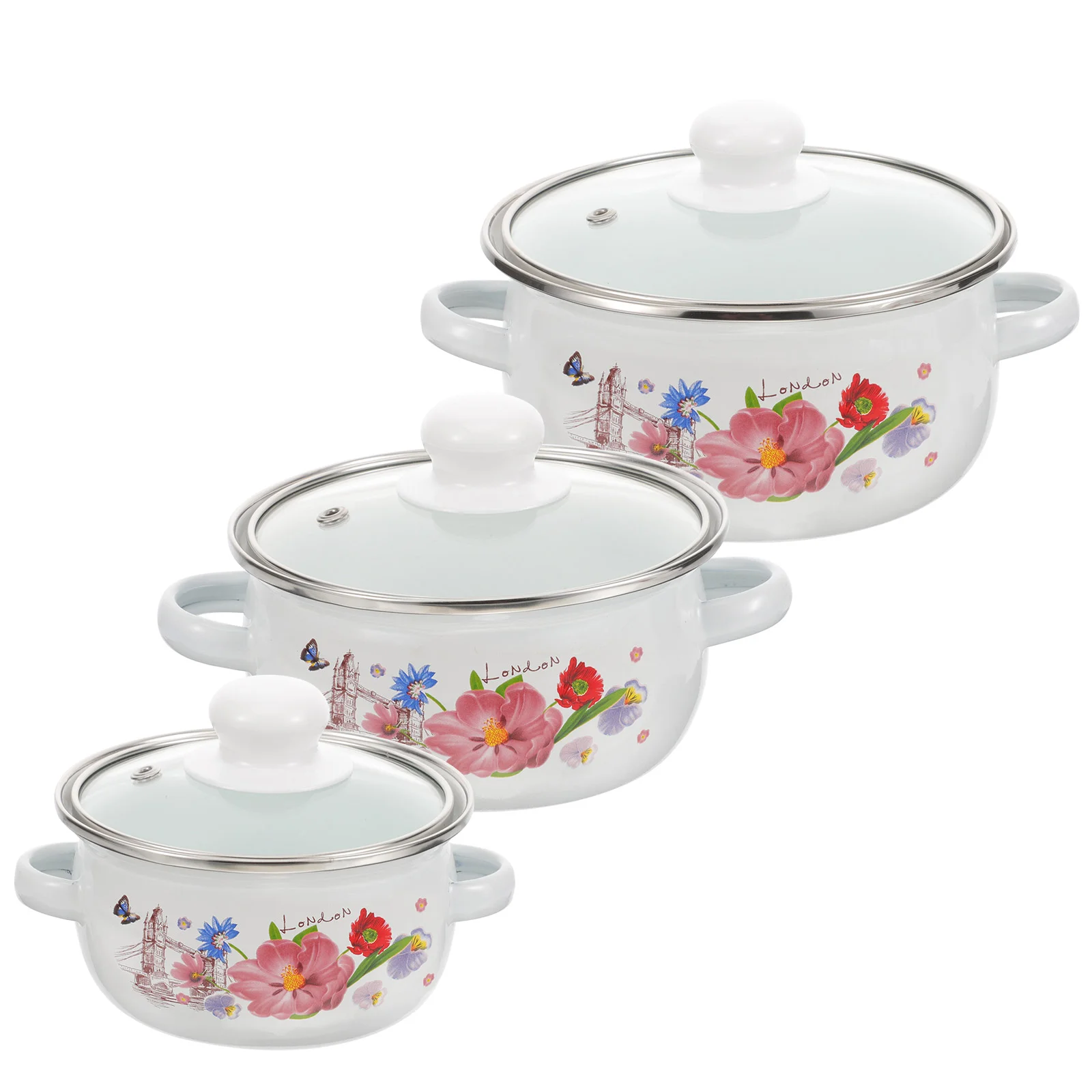 

3 Pcs Enamel Pot Canteen Stew Home Cooking Cookware Wear-resistant Vintage Soup Delicate Stockpot Pasta