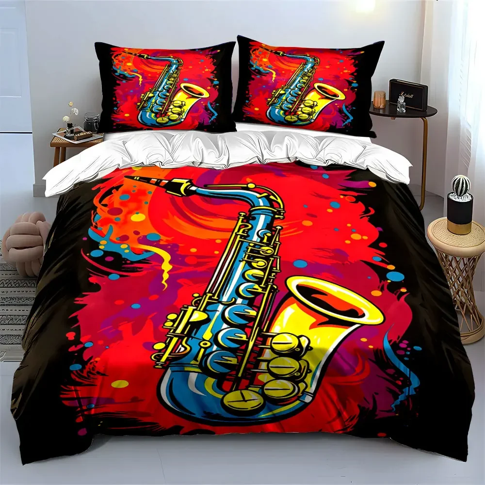 Colorful Saxophone Art Set Multiple sizes kid's and adults' bedroom Exquisite 3PC bedding set, gift