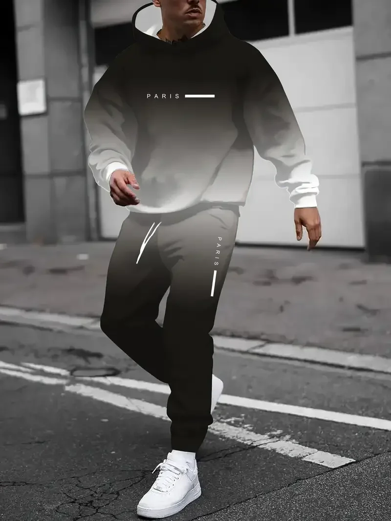 

Осенне-зимний мужской комплект с капюшоном, мужской градиентный комплект, мужская толстовка с капюшоном, мужская мода, комфортный комплект для отдыха, быстросохнущий и дышащий