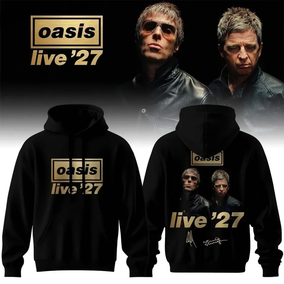 2026 Oasis Live '27 World Tour Hoodie Double Sided Print Noel Liam Portrait Unisex Hooded Sweatshirt Rock Band Fan Merch Tops