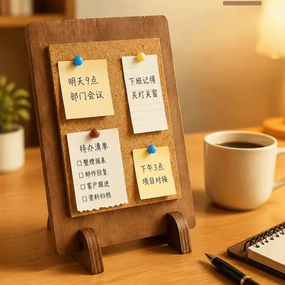 Solid Wood Cork Message Board Stable Soft Cork Tabletop Display Stand Multi-Purpose Decorative Bulletin Board