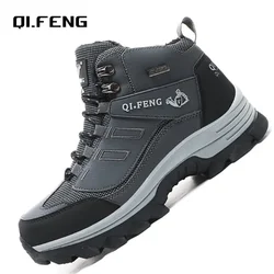 Men Large Sneaker Winter Snow Boots Warm Fur Waterproof Leather Outdoor Mountain Shoes Tactical Footwear Black Combat Boots