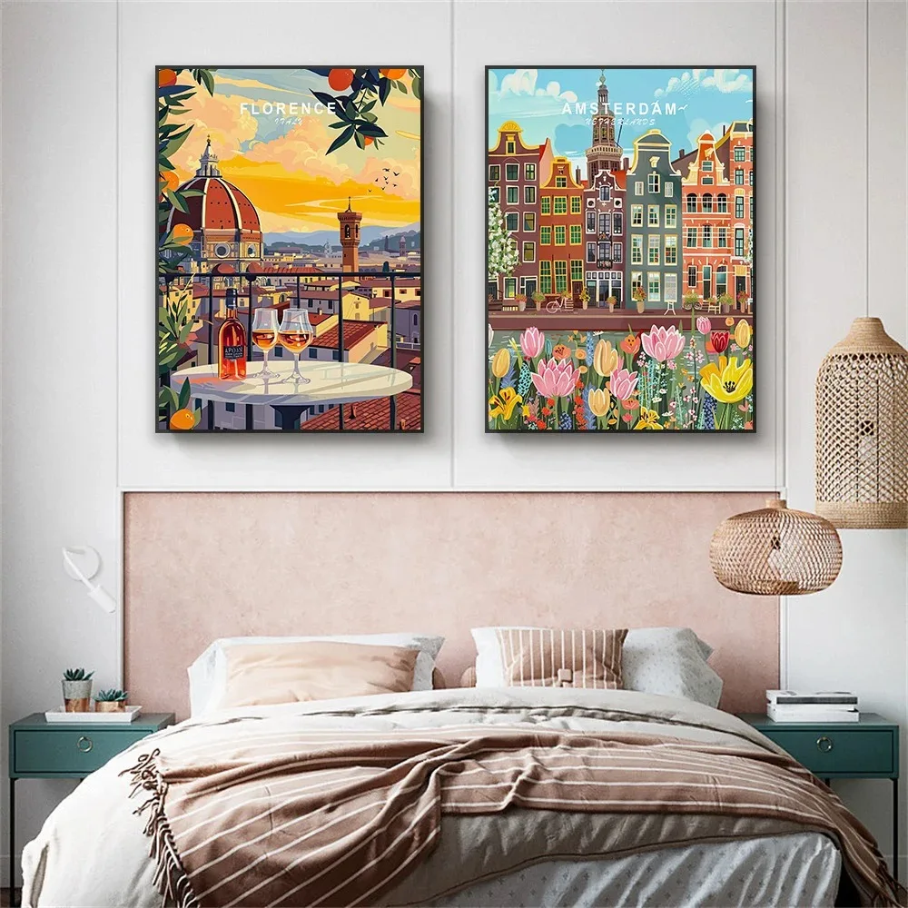 فلورنسا إيطاليا طباعة السفر ملصق فني إيطاليا الغروب طباعة سينك تيري السفر قماش اللوحة سبليت روك المنارة غرفة ديكور #4