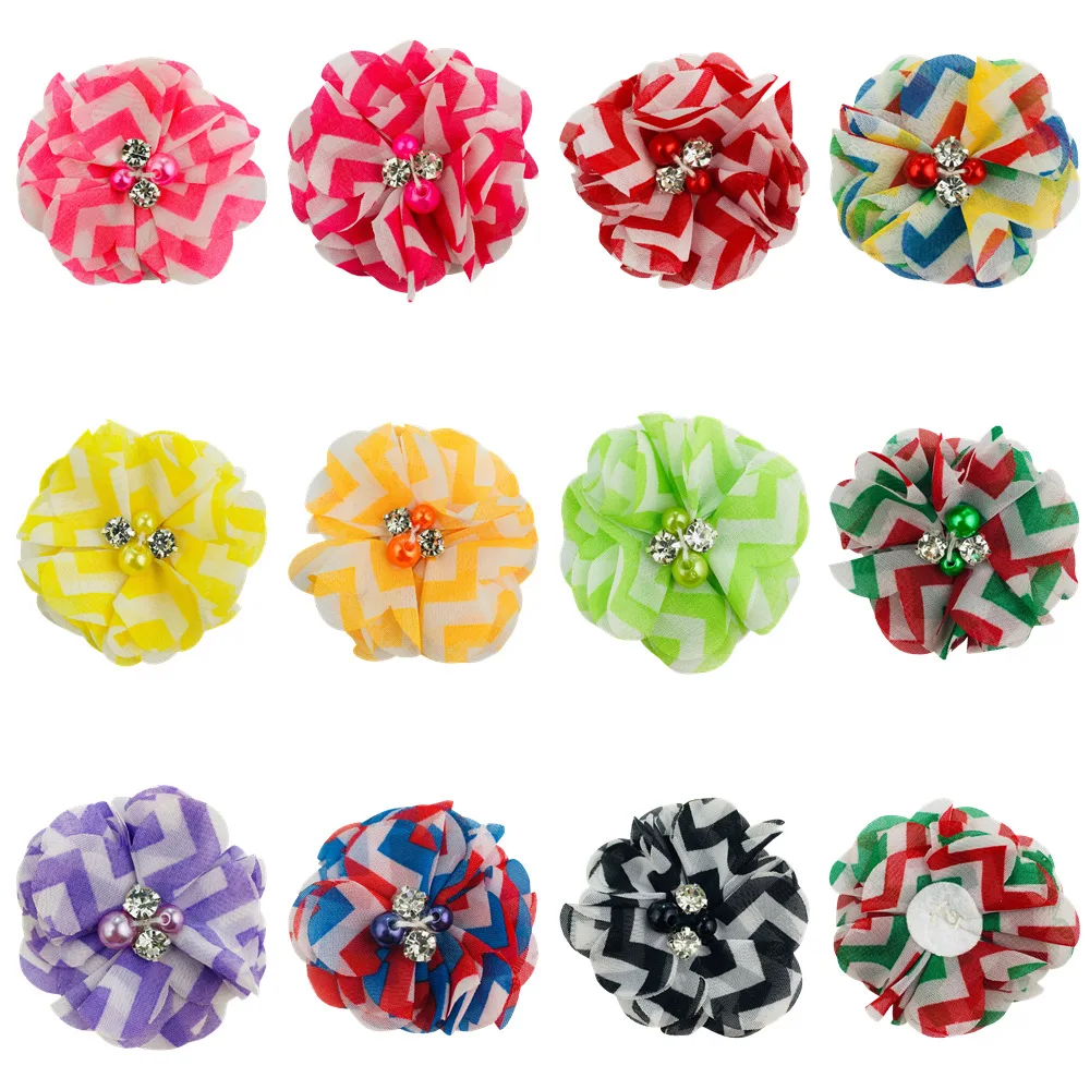 

500 шт., оптовая продажа, 5 см, шифоновая волнистая голова, цветок, детская одежда, аксессуары для волос, головные уборы, аксессуары «сделай сам», шитье с бриллиантами