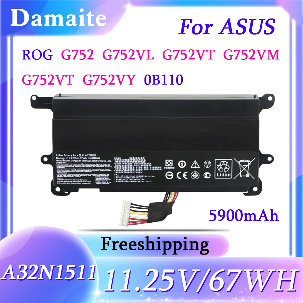 

A32N1511 A32LM9H Laptop Battery For Asus ROG G752 G752VL G752VT G752VM G752VT G752VY 0B110 GFX72VT6700 11.25V 67WH