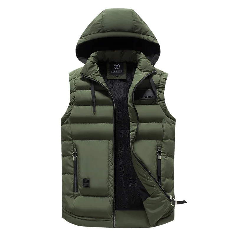 

Autumn Men's Vest Winter Down Casual Sleeveless Jacket Thickened Warmth Colete Coat Hat Detachable