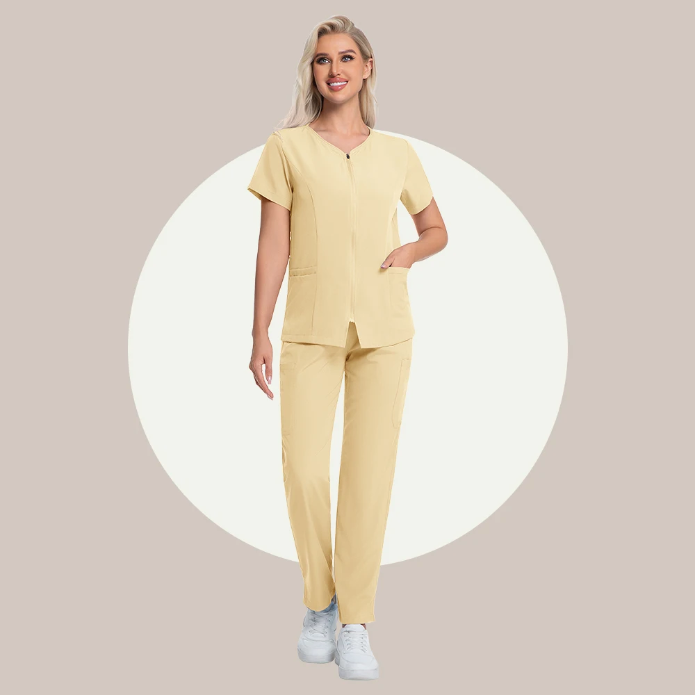 Mehrfarbige Pflegeuniformen, Cardigan mit Reißverschluss, medizinische Arbeitskleidung, Uniform für Frauen, Krankenschwester-Set, 2-teiliger Anzug, Arbeitskleidung für Schönheitssalons