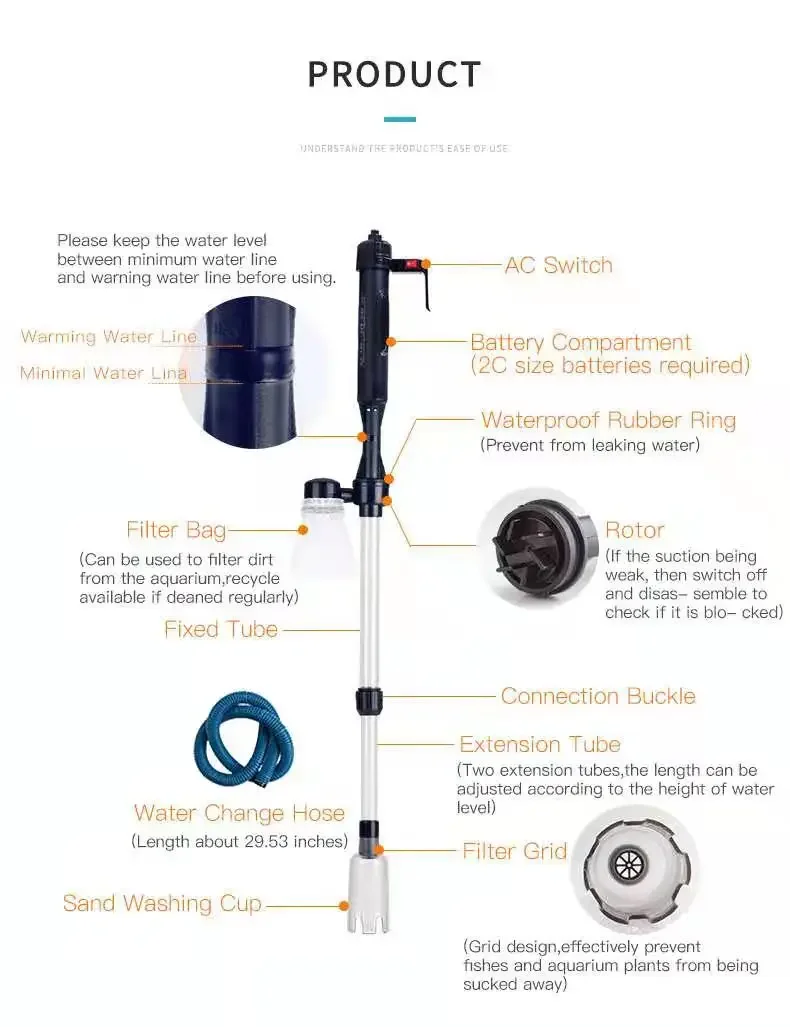 3W Aquarium Elektrischer Kiesreiniger Wasserwechselpumpe Reinigungswerkzeuge Wasserwechsler Siphon für Aquarium Wasserfilterpumpe – Detail 8