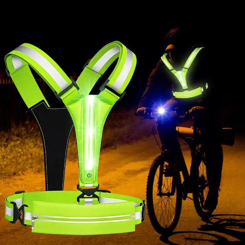 Adjustable Safety Reflective Vest Night Running Light Cycling Vest Safety Warning USB Rechargeable Bike LED Vest