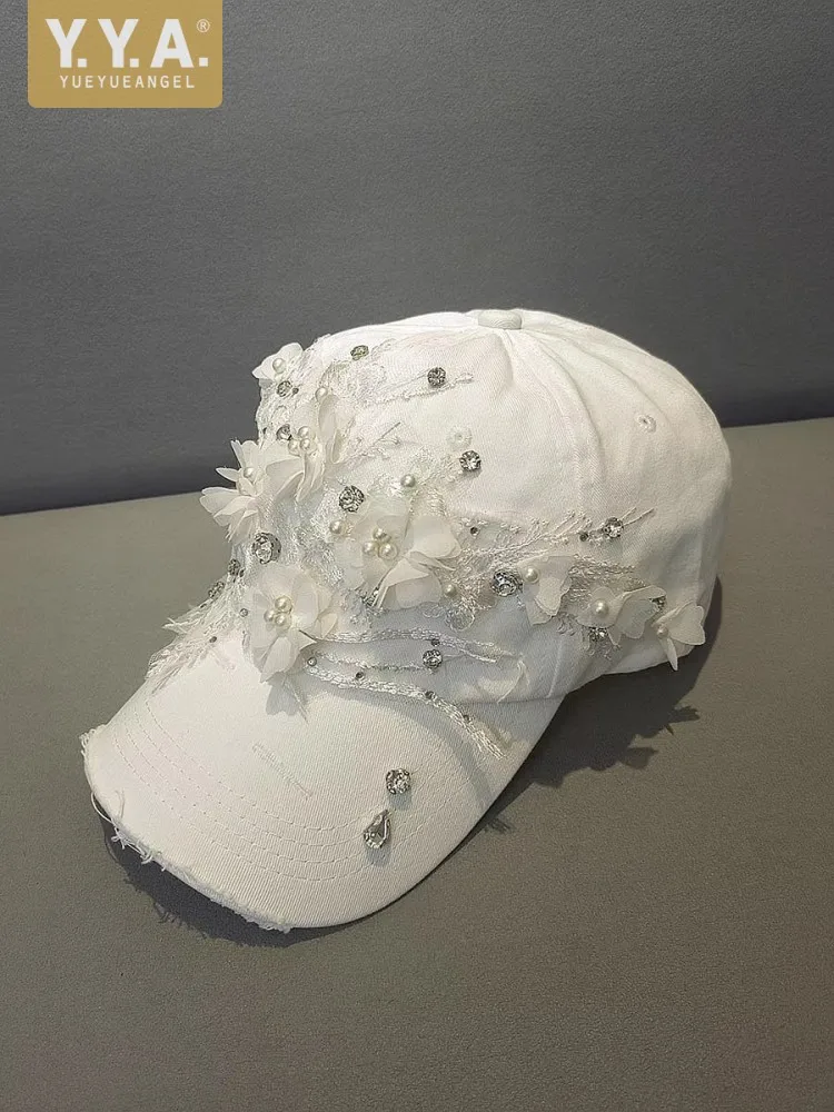 

Designer Women Summer Lace Floral Diamonds Peaked Cap Outside Wide Brim Sun Protection Visors Adjustable Travel Baseball Hat