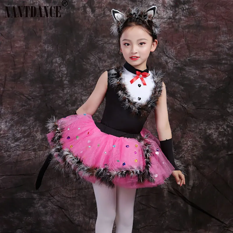 Gattino gatto danza ragazza Costume di halloween costumi di danza contemporanea bambini vestiti di scena Cosplay danza costumi Jazz per ragazze