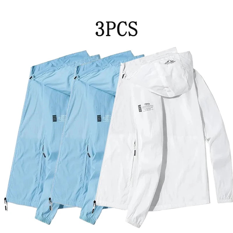 

3PCS Men's Hooded Sun-Protection Jackets Trendy Color-Matching Fine Workmanship Eye-Catching When Paired for Outings