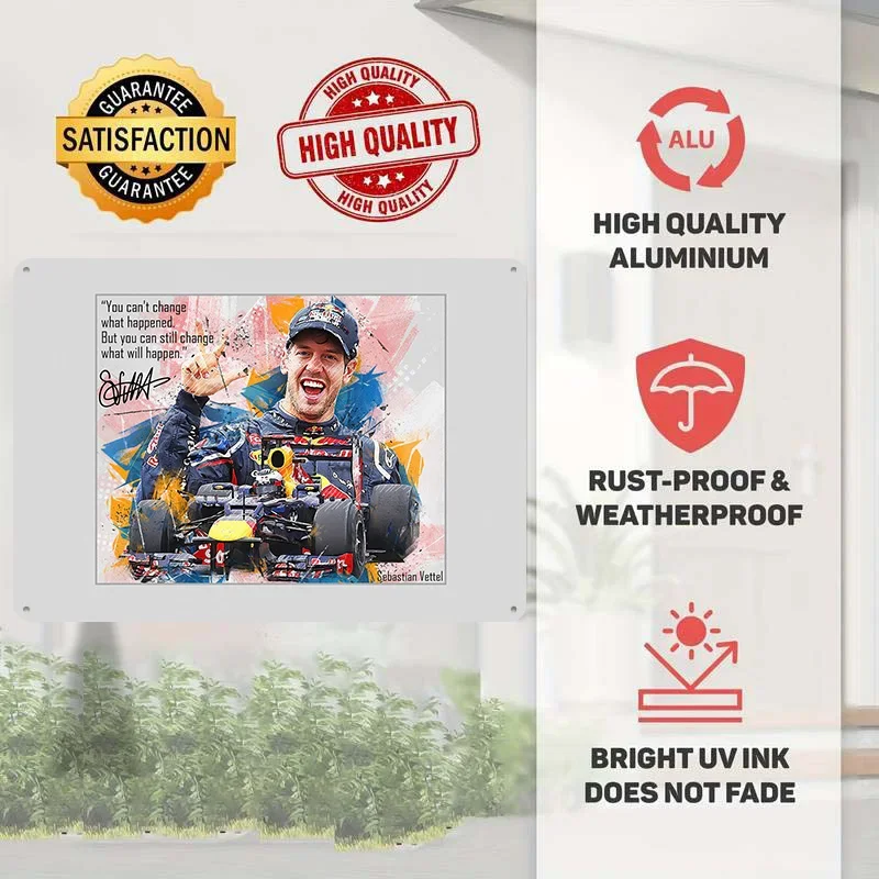 Sebastian Vettel 3D Texture Metal Poster Customized Wall Art Tin Sign Gift for Mancave Interior Decoration Living Room House