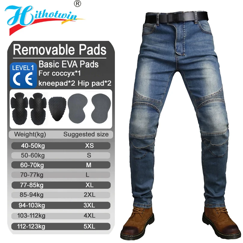 Motorrad-Fahrerhose, Radhose, Rennjeans mit 5, Anti-Fall-Schutzausrüstung, Moto-Motocross-Hose, CE-Level 1/2 Armor