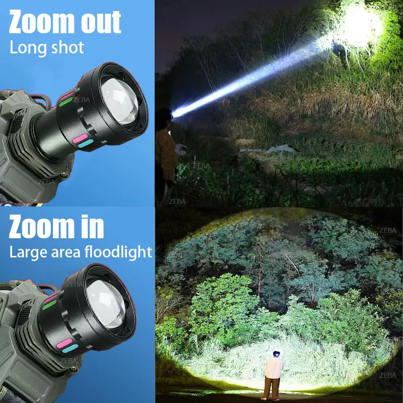 2025 Most Powerful LED Headlamp Super Bright Long Range Head Flashlight USB Rechargeable Head Torch Fishing Hunting Head Light