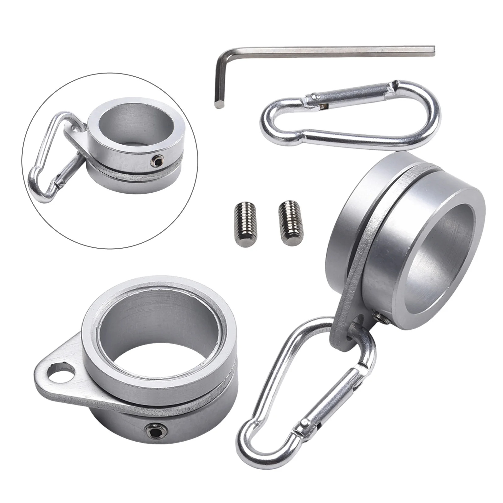 2pcs Aluminum Flag Pole Rings 360 Degree Rotating Flagpole Flag Mounting Rings With Carabiners AntiWrap For 0.75-1.02 Inches