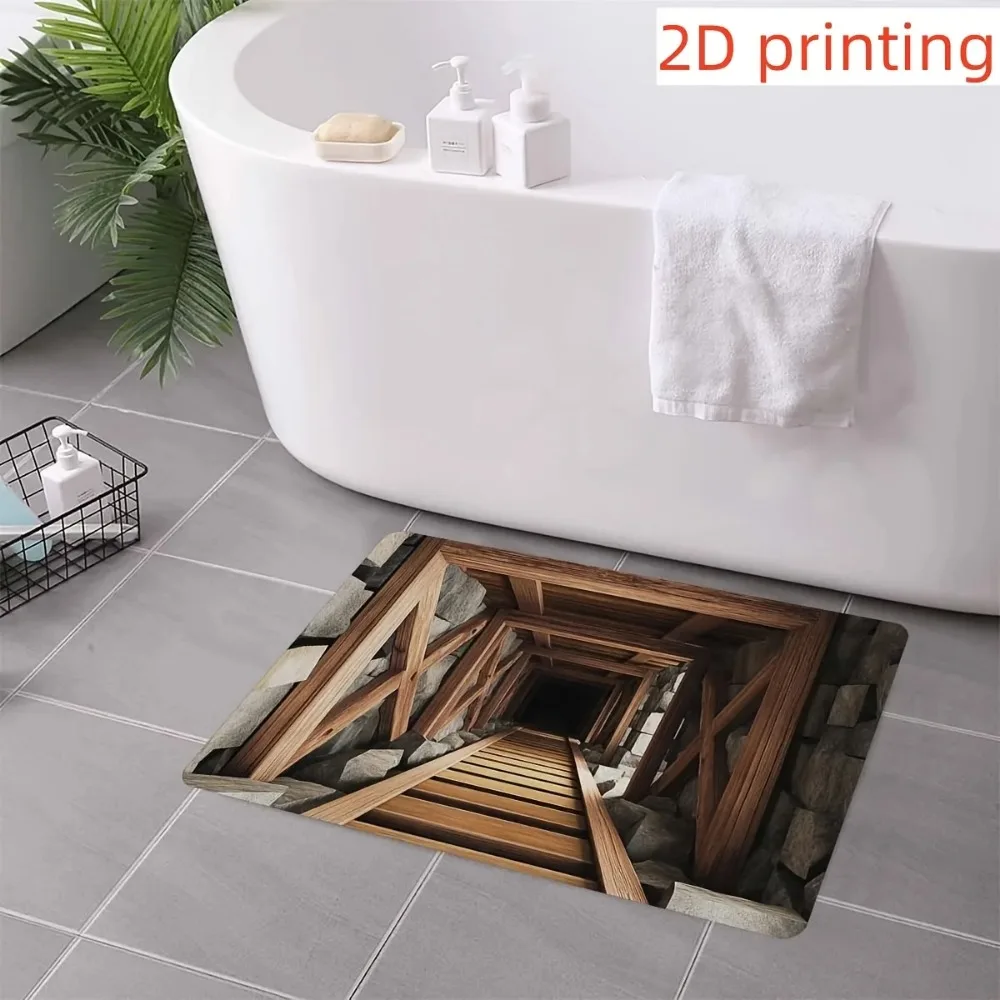 3D Optical Illusion Stairs Tunnel Door Mat, Creative Non-Slip Machine Washable Floor Rug for Entryway Living Room Home Decor