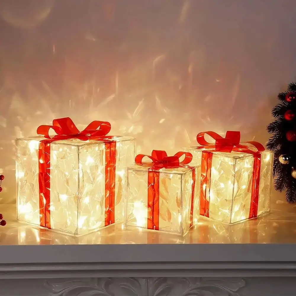 

With Bow Christmas Gift Boxes Waterproof LED String Lights Lighted Present Boxes Bow-Tie Decor Pre-Lit Design