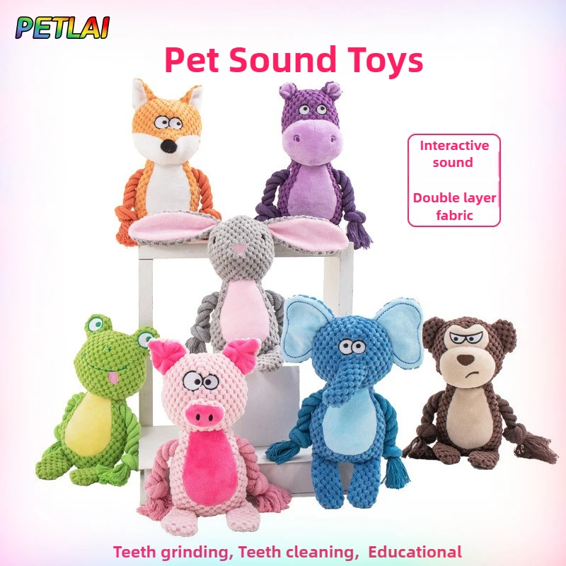 

Dog squeak toy sound toy cotton rope cat interactive sound fox pig elk teeth grinding cleaning chew pet training educational toy