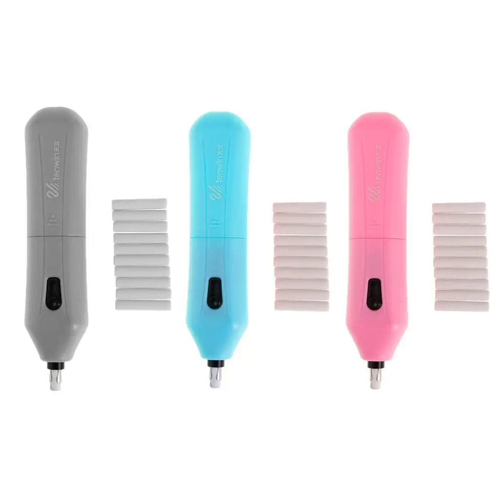 Eraser elétrico automático portátil, operado a pilhas, 10x branco recargas