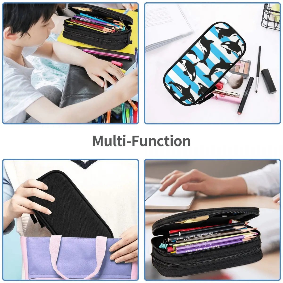 Estojos de grande capacidade para meninos e meninas, Orca Killer Whale Pen Bags, Pen Pouch para estudantes, papelaria para escola e escritório