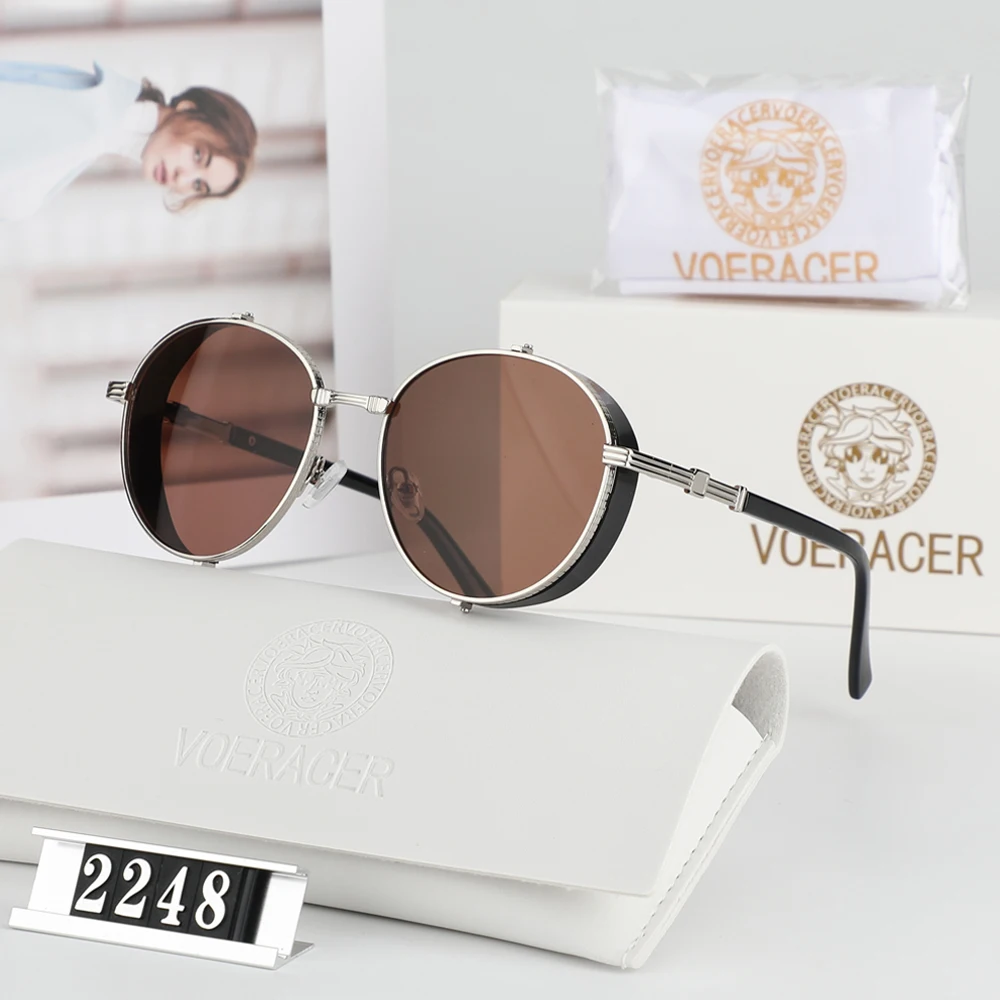 VOERACER Women's Sunglasses Fashion Wear Shopping Metal Frame Circular Gradient Shades Men Retro Trendy Sun Glasses UV400 V2248