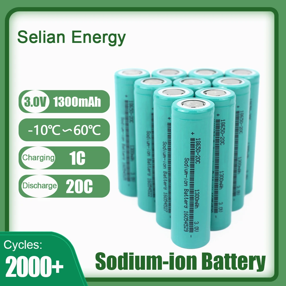 SelianEnergy-Bateria Nano-Ion Recarregável, Alta Descarga 20C, 3V, 3000 Ciclos, 3000 Ciclos, 18650, 1300mAh