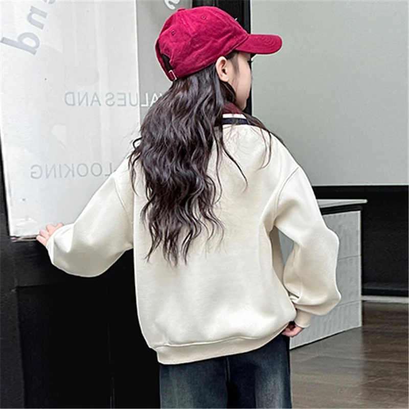 New Fashion Child Polo Sweatshirt with Zipper For Girls Long Sleeve Turn Down Collar T-shirt Kids Spring Autumn Cotton Outerwear