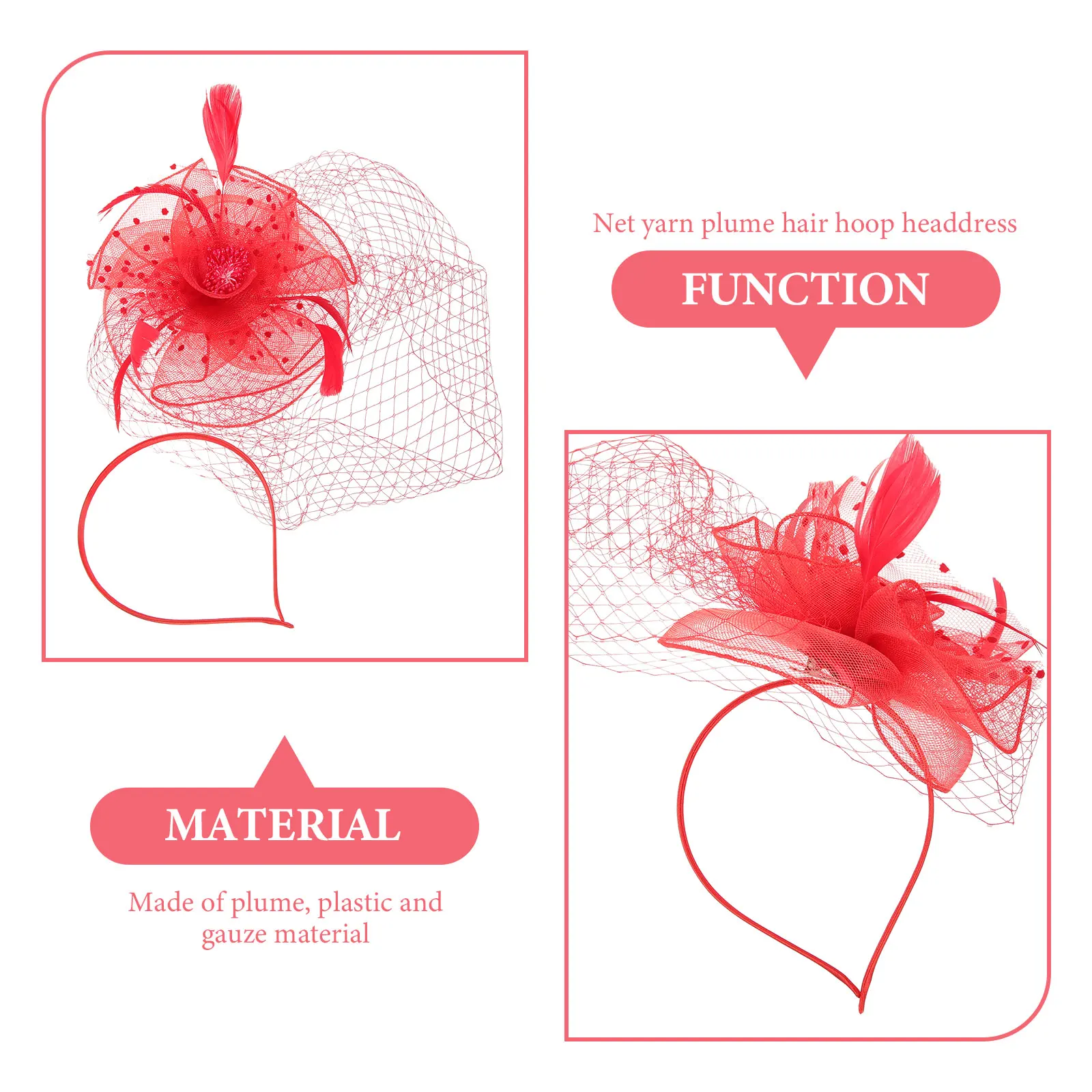 

Headband Hair Accessories Red Wedding Bride Hat Tea Party Fascinator Women Headdress Vintage Photoshoot Props Bridal