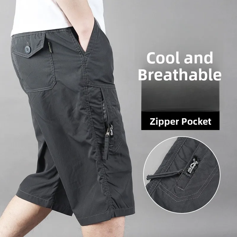 

Summer Men's Loose Casual Thin Seven-Five Pants Multi-ket Elastic Workwear Cotton orts Youth Faion Active Color