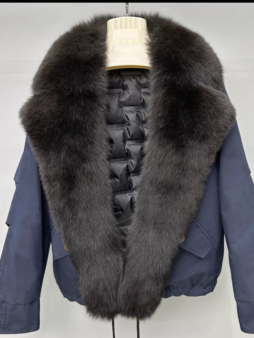 

2025 Winter New Large Fox Fur Collar Down Liner Parka Coat Women Versatile Casual Thickened Fur Coats Trendy Slim Jacket Top