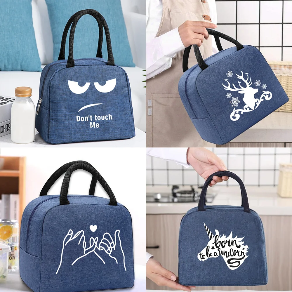 Insulated Lunch Bag Unisex Thermal Bag for Work Storage Food Cooler Tote Organizer Bag White Picture Pattern Lunch Handbag