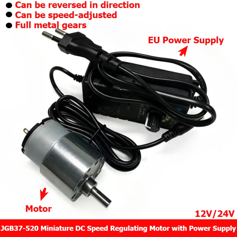 JGB37-520 Miniature DC Speed Regulating Motor Intelligent Robot Fume Extractor 12V 24V Small Motor with Power Supply