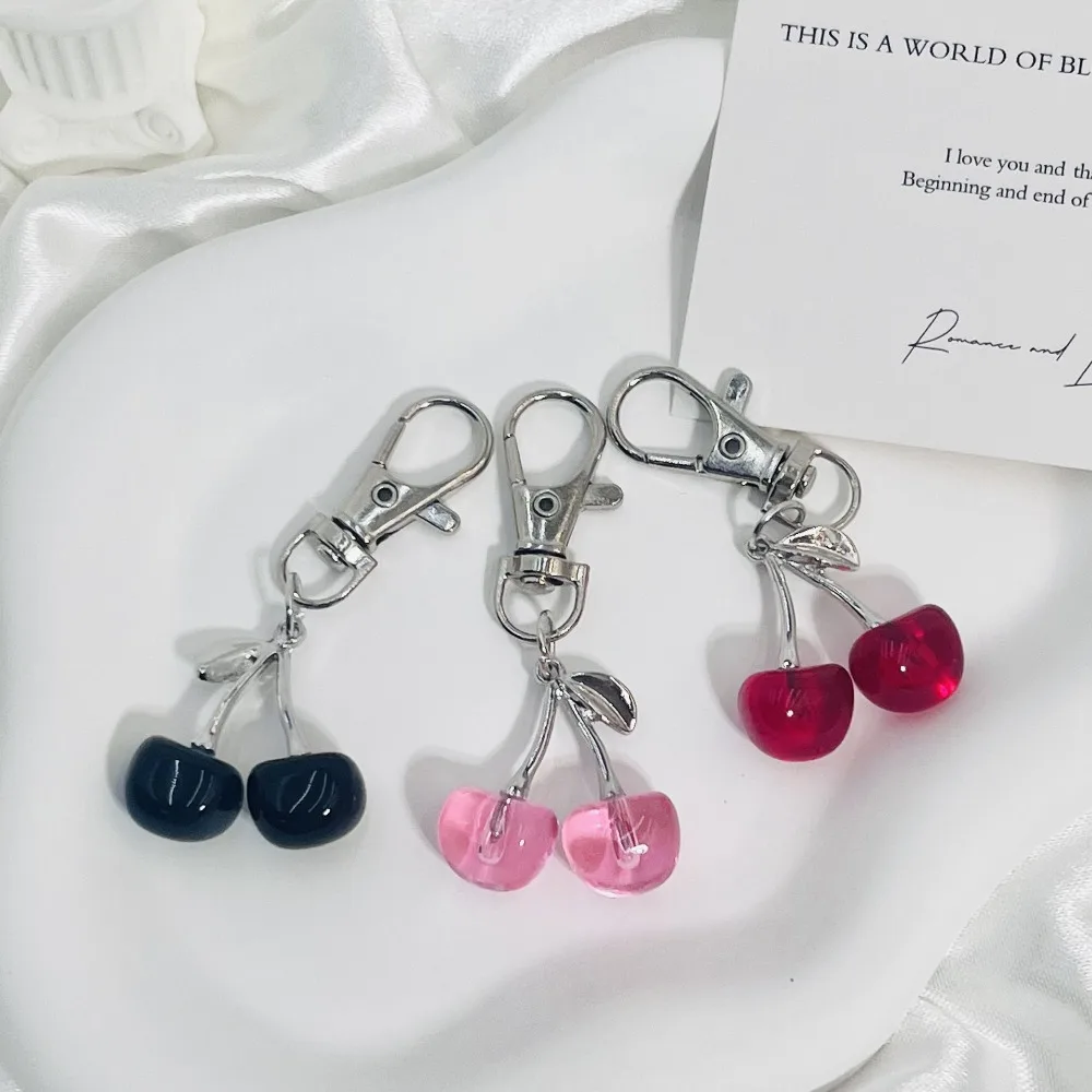 

Popular Cute Transparent Cherry Fruit Keychain Fashion Sweet Heart Keyring Exquisite Stereo Women Girl Accessories Bag Gifts
