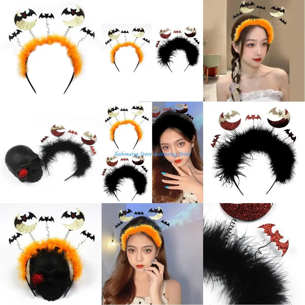 

573B Halloween Moon Bat Headband Children Dress Up Headwear Hair Accessories for Children Witch Costume Supplies Props