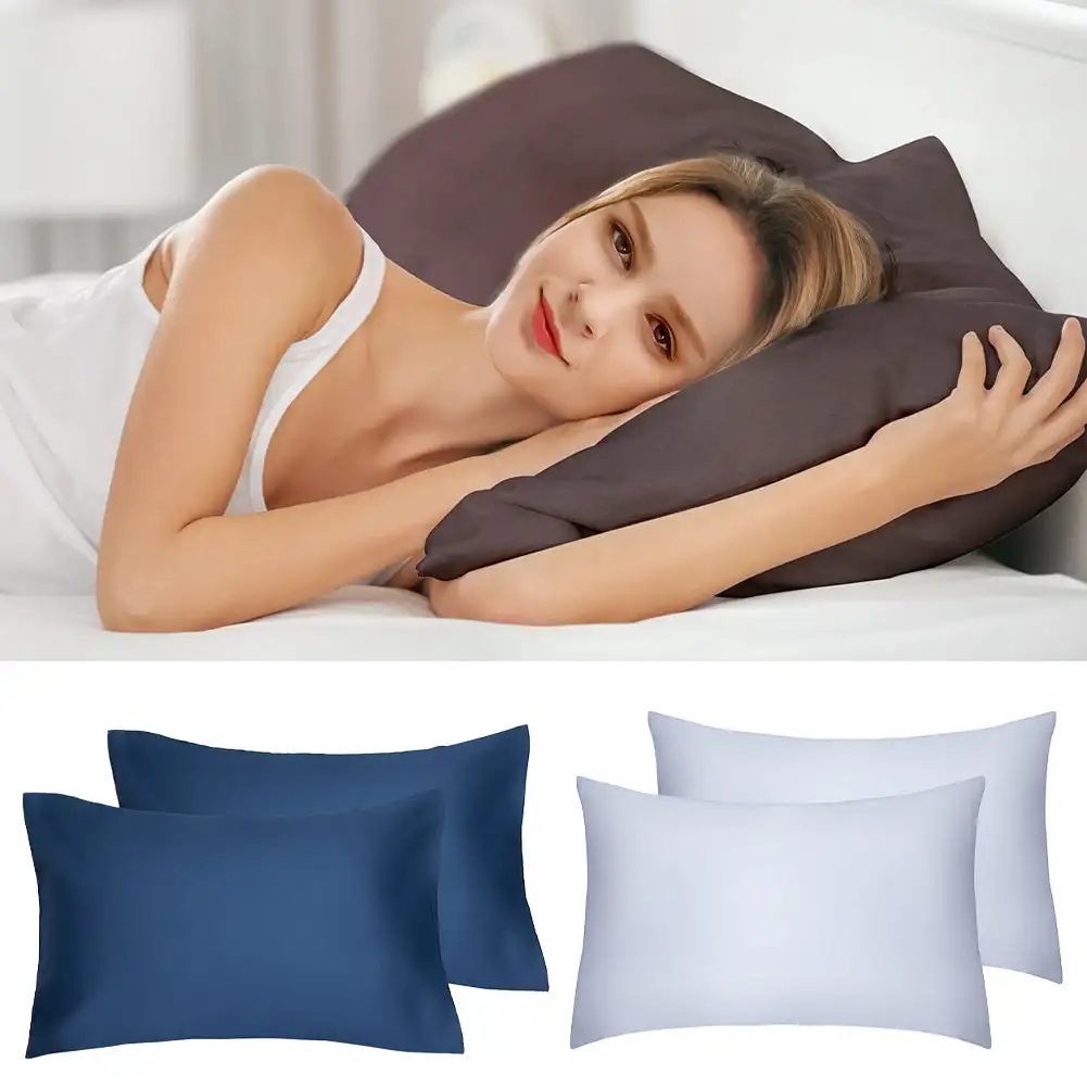 2Pcs 100% Cotton brushed Color block Pillowcases , Super Soft and Cozy, Wrinkle, Fade, Stain Resistant with Envelope Closure