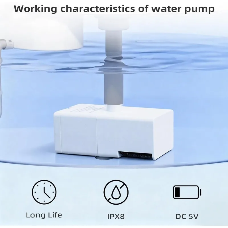 B84B-Pet Water Fountain Replacement Pump For VEKEN 50Oz & 95Oz Cat/Dog Fountains USB Silent Submersible Pump With Switch view 2