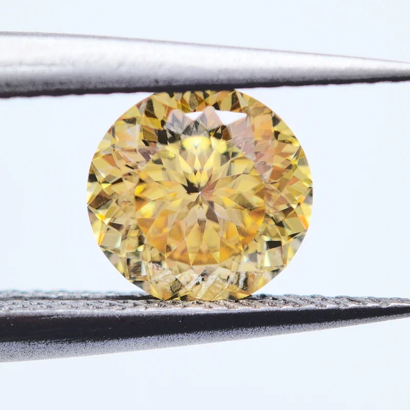 Moissanite Stone 100 Faceted Cut  Lemon Yellow Round Shape Lab Grown Diamond for DIY Jewelry Making Materials with GRA Report