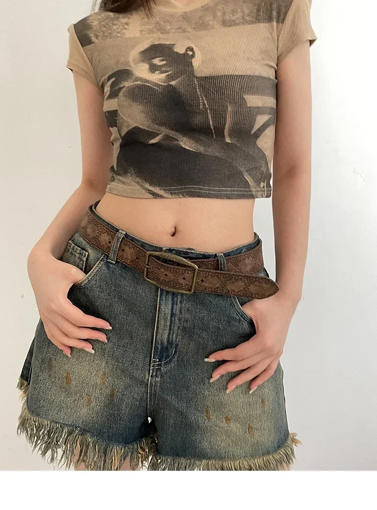 جديد إمرأة حزام ريترو Y2K حزام المرأة الجديدة حزام الرياح الوطنية مع حزام الجينز كبار الشعور من حزام الرجال البني