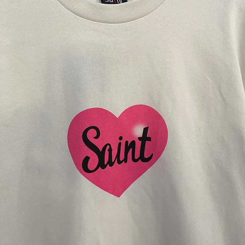 Pink Peach Heart Pattern Saint Tshirts Summer Retro Streetwear War Horse Logo Round Neck Short Sleeve Casual Men Women Tops