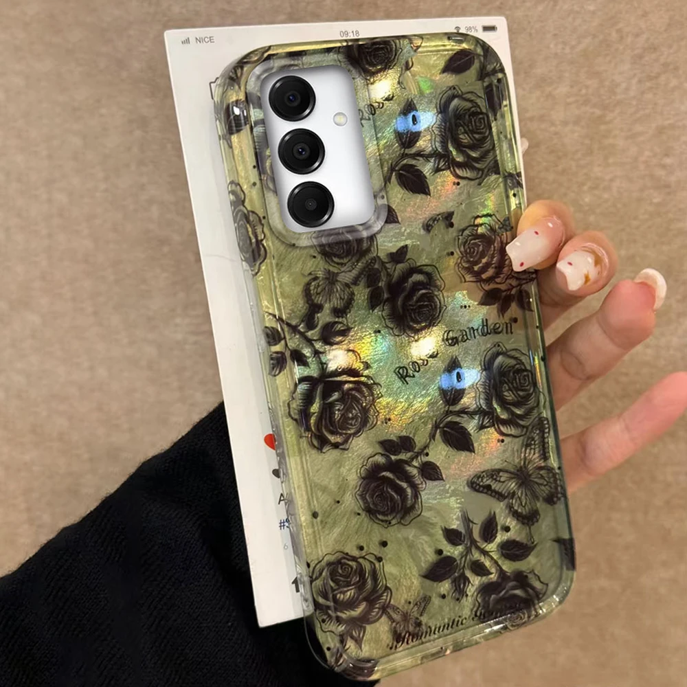 Black Line Rose INS Luxus Blume Handyhülle für Samsung Galaxy A56 A55 A16 A07 A17 A26 A54 A15 A13 A36 A25 A35 A14 A34 Abdeckung